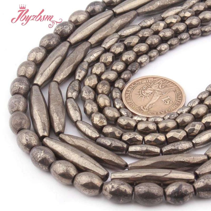 Natural Pyrite Oval Column Shape Loose Beads Natural Stone Beads For DIY Necklace Bracelets Earring Jewelry Making Strand 15\