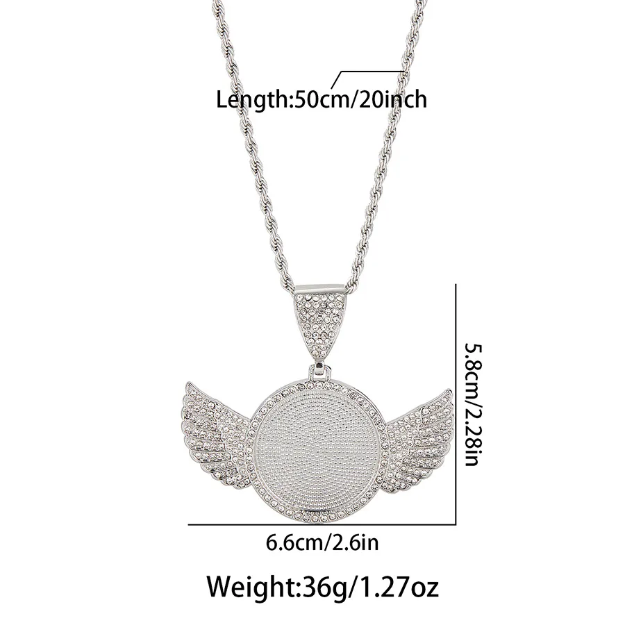 Хип-хоп креативная фоторамка «сделай сам» с подвеской в виде крыльев, индивидуальный фото с крыльями, круглый кулон, ожерелье, набор