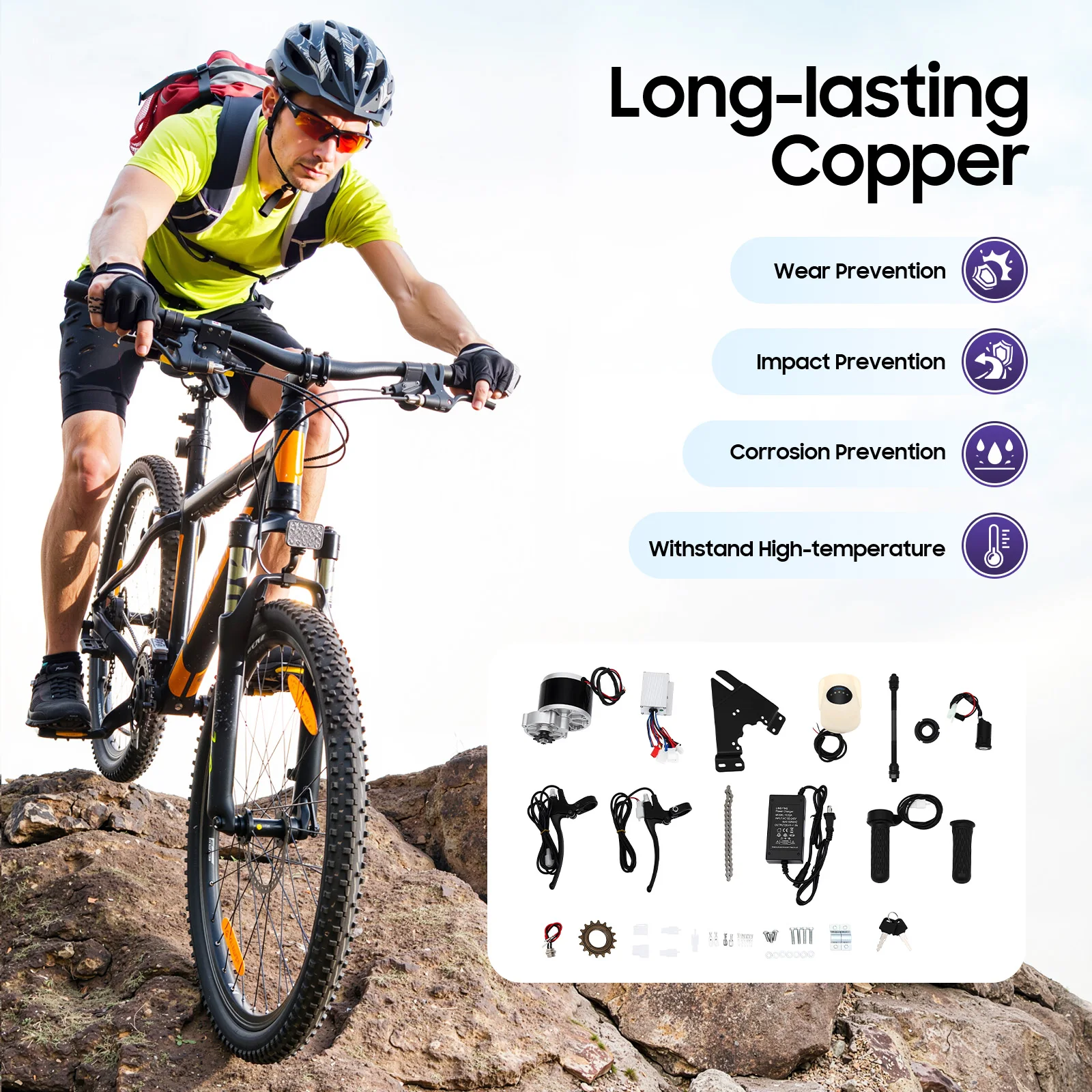 

Black Bicycle Electronic Conversion Kit With Copper Motor - 24V 250W&Labor-Saving Assistant, Anti-Slip Pattern Handles