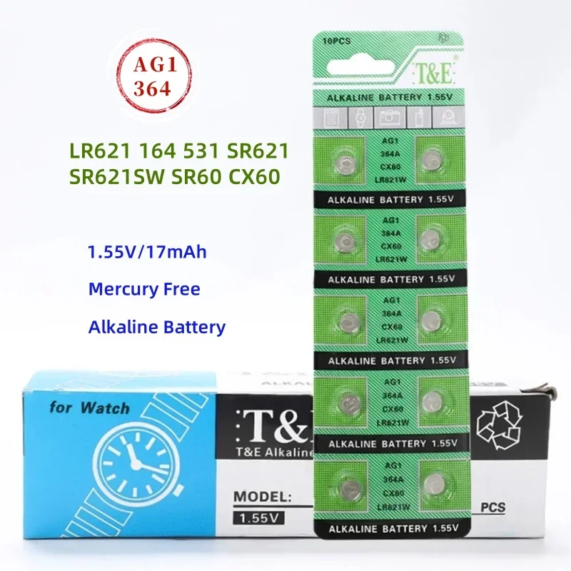 

200PCS Watch Battery AG1 LR621 364 164 531 SR621 SR621SW SR60 CX60 1.5V Cell Coin Batteries For Toys Remote