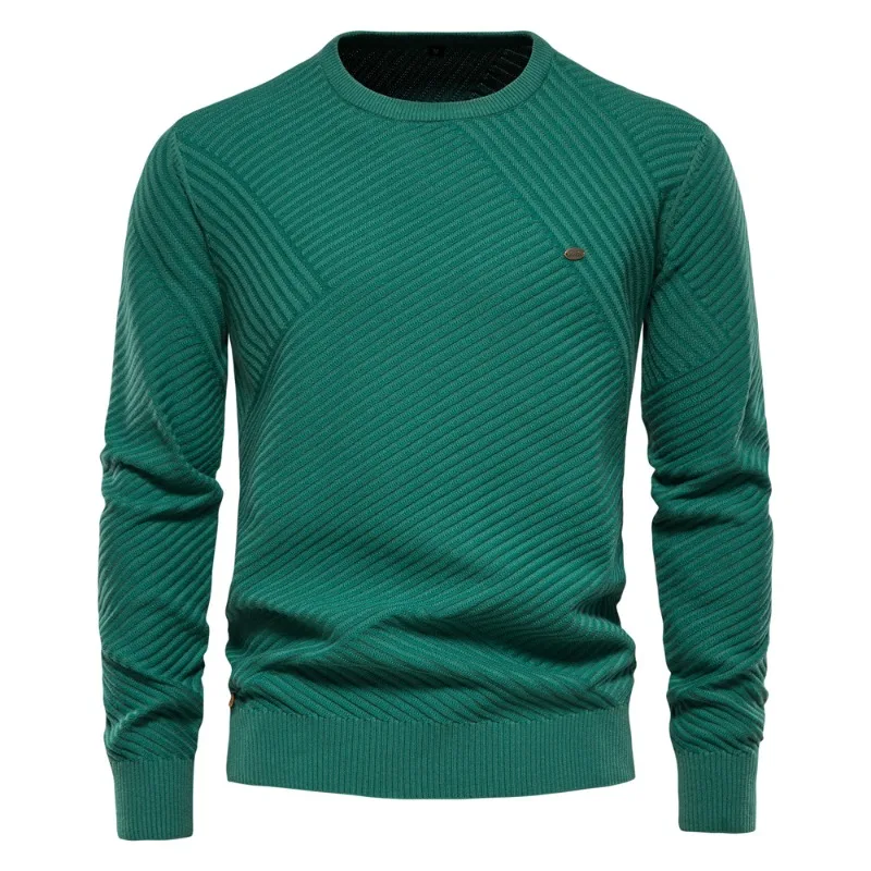 

Men's Pure Cotton Round neck Solid Long Sleeve casual Knitted Sweater elasticity Warm Pullovers for Men