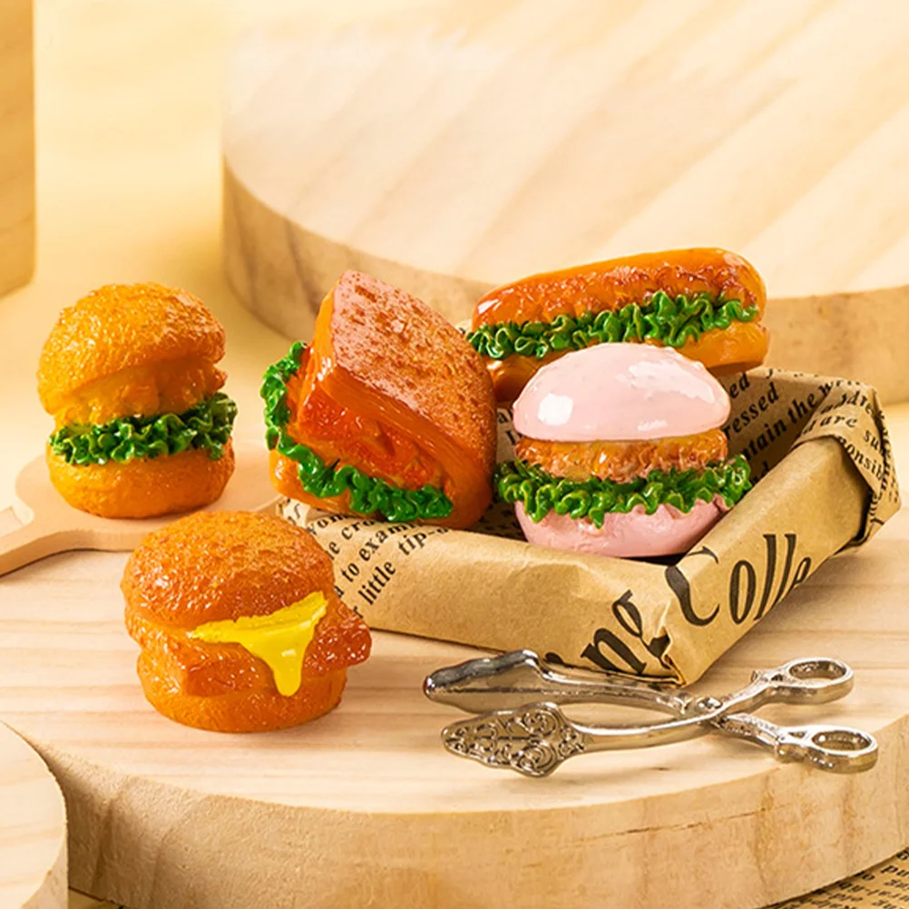 6 Pcs Micro Landscape Model Food Props Artificial Burger Toy Hamburger Miniature Stuff Resin Hamburgers