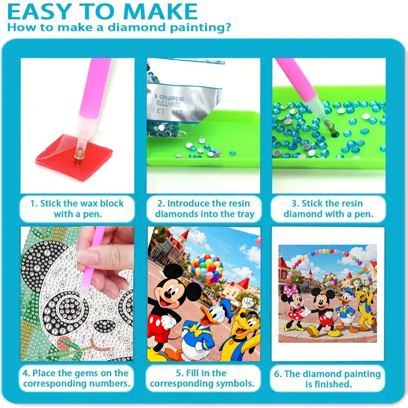 5D Full Drill DIY Diamond Painting Kit, 40x40CM Large Square Rhinestone Art Craft, Featuring Mickey Mouse, Minnie Mouse, Donald