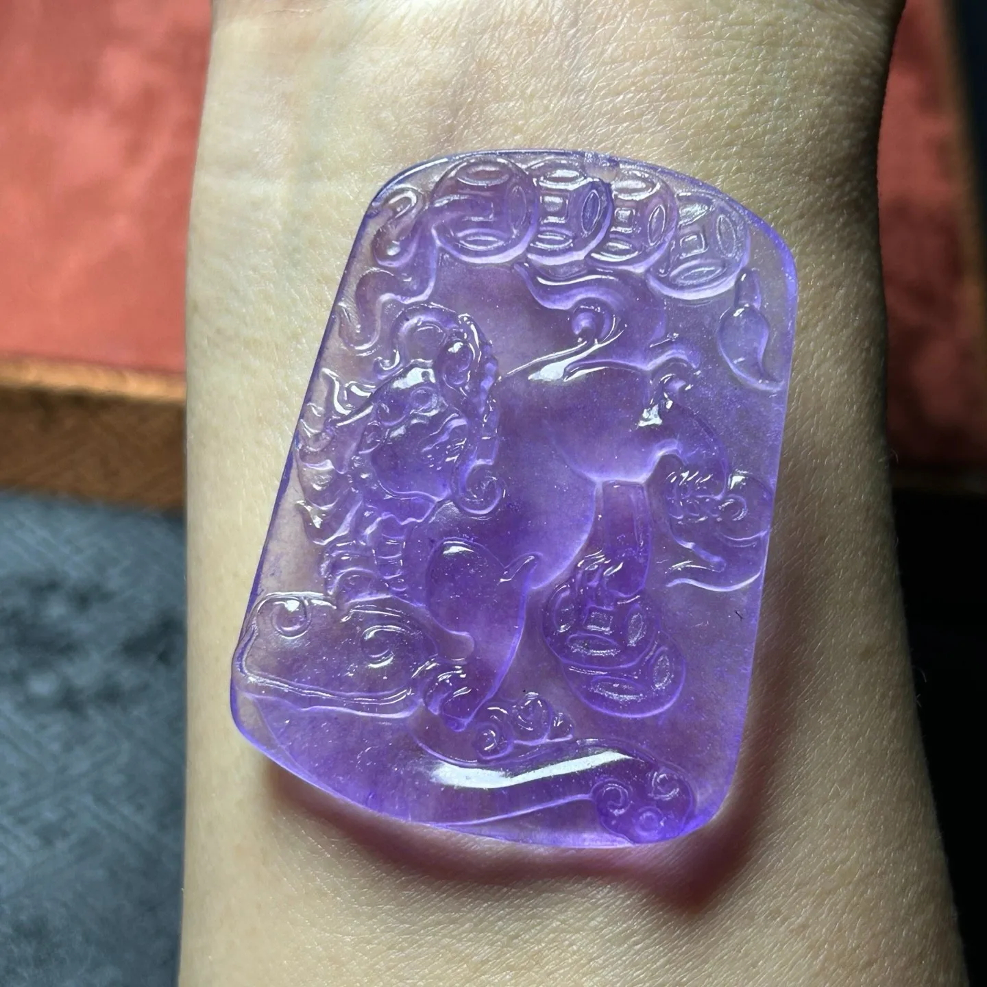 Nature ice purple Burmese Jade Jadeite Carved Kirin lucky Pendant&Necklaces