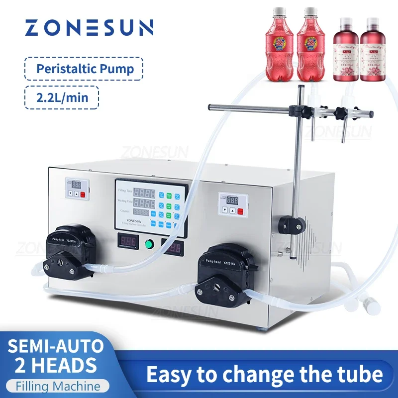 

ZONESUN ZS-YTPP2 Машина для розлива жидкостей с двумя перистальтическими насосами, линия для упаковки воды, соков и напитков