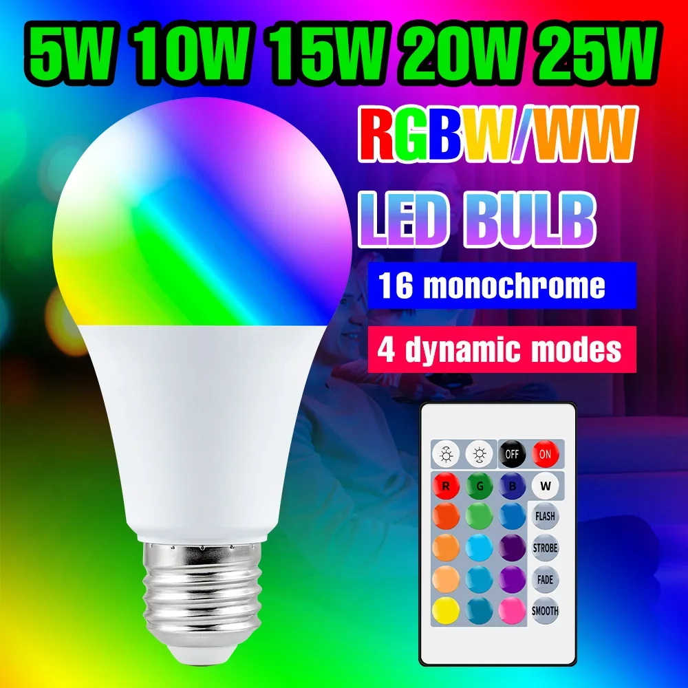 Bombilla LED RGB de 25W, lámpara E27 de 16 colores, lámpara regulable con Control remoto, iluminación de ambiente de 220V, fiesta en casa de Carnaval, 110V