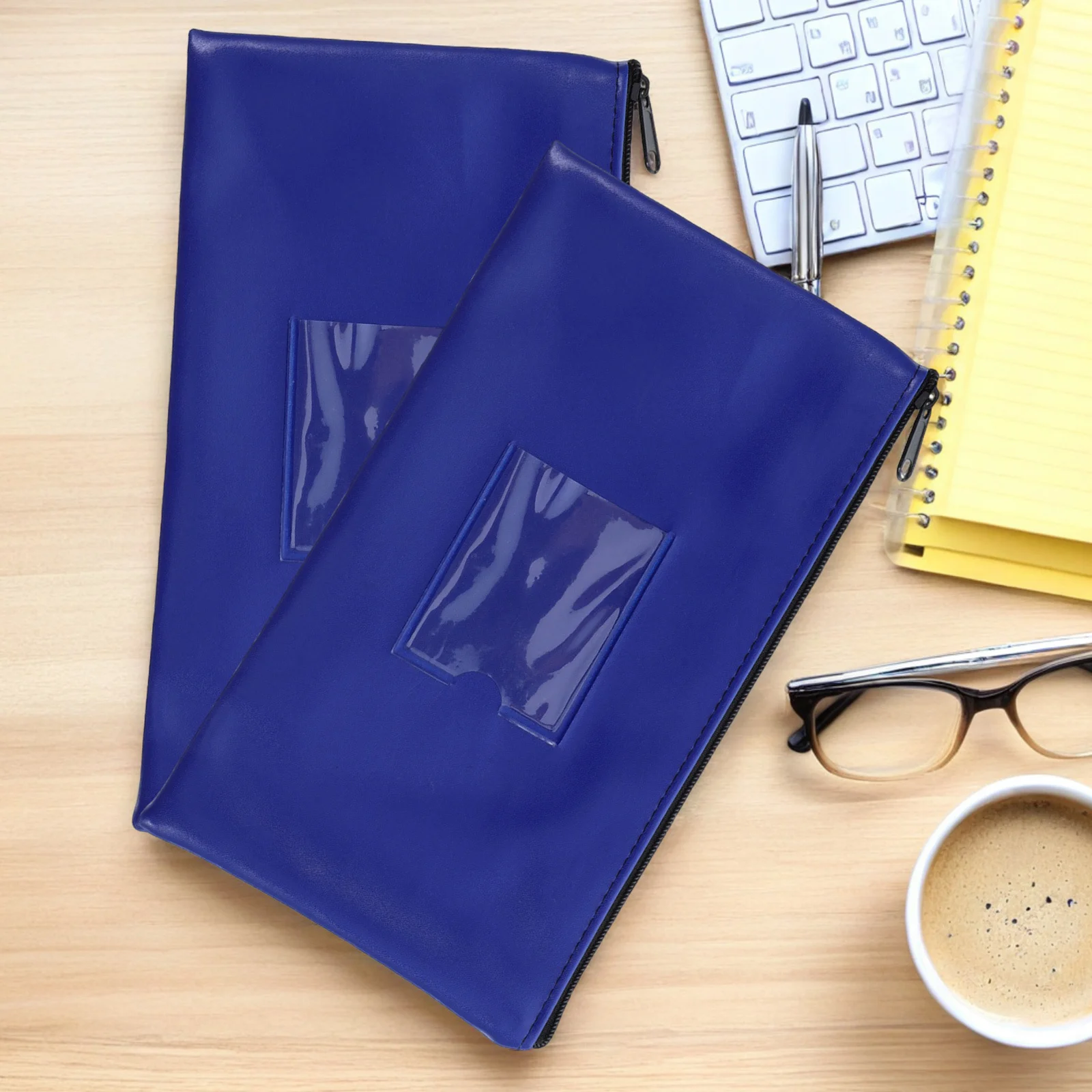2Pcs Fake Money Deposit Bag Zippered Cash Coin with Transparent Card Slot Window for Receipt Bills