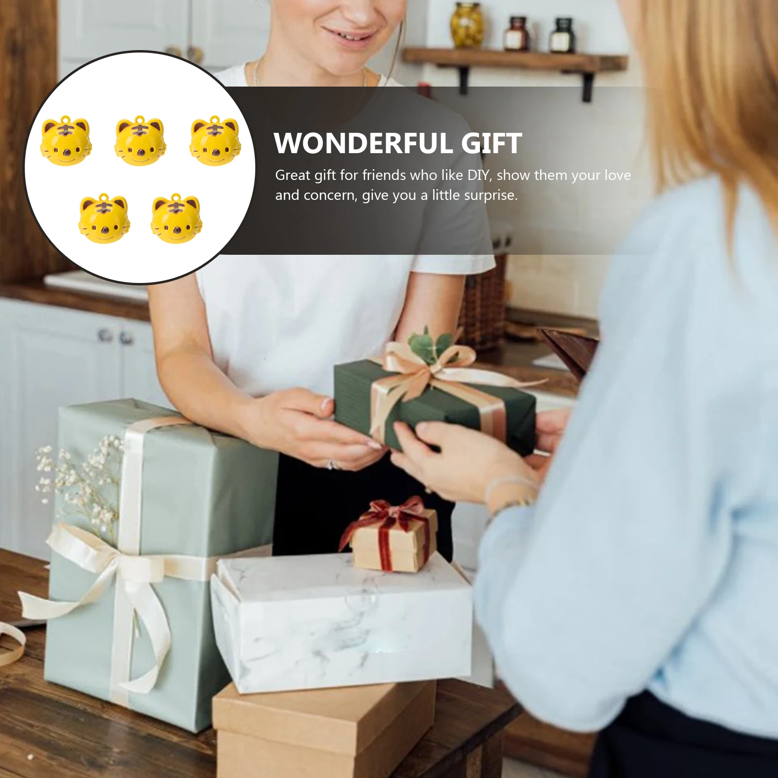 5pcs 철 만화 DIY 호랑이 모양 벨 벨 펜던트 쥬얼리 용품 키 체인 액세서리 홈 키 체인 액세서리 장식