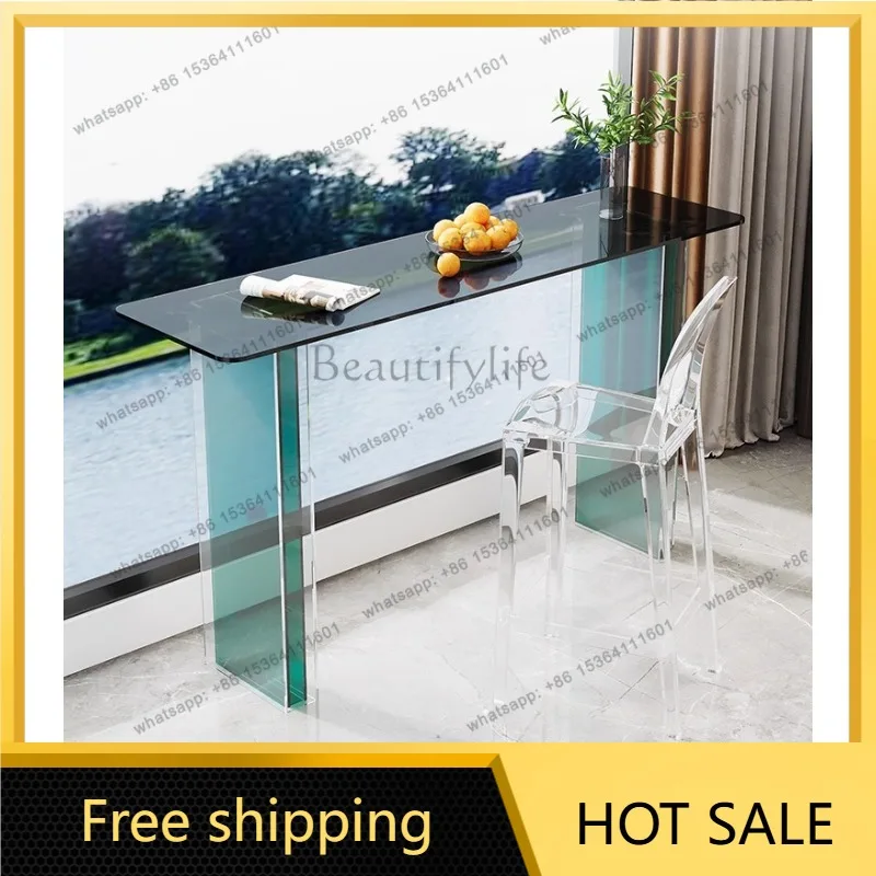YJ Italian minimalist sofa back long desk light luxury living room home acrylic table balcony colorful bar table