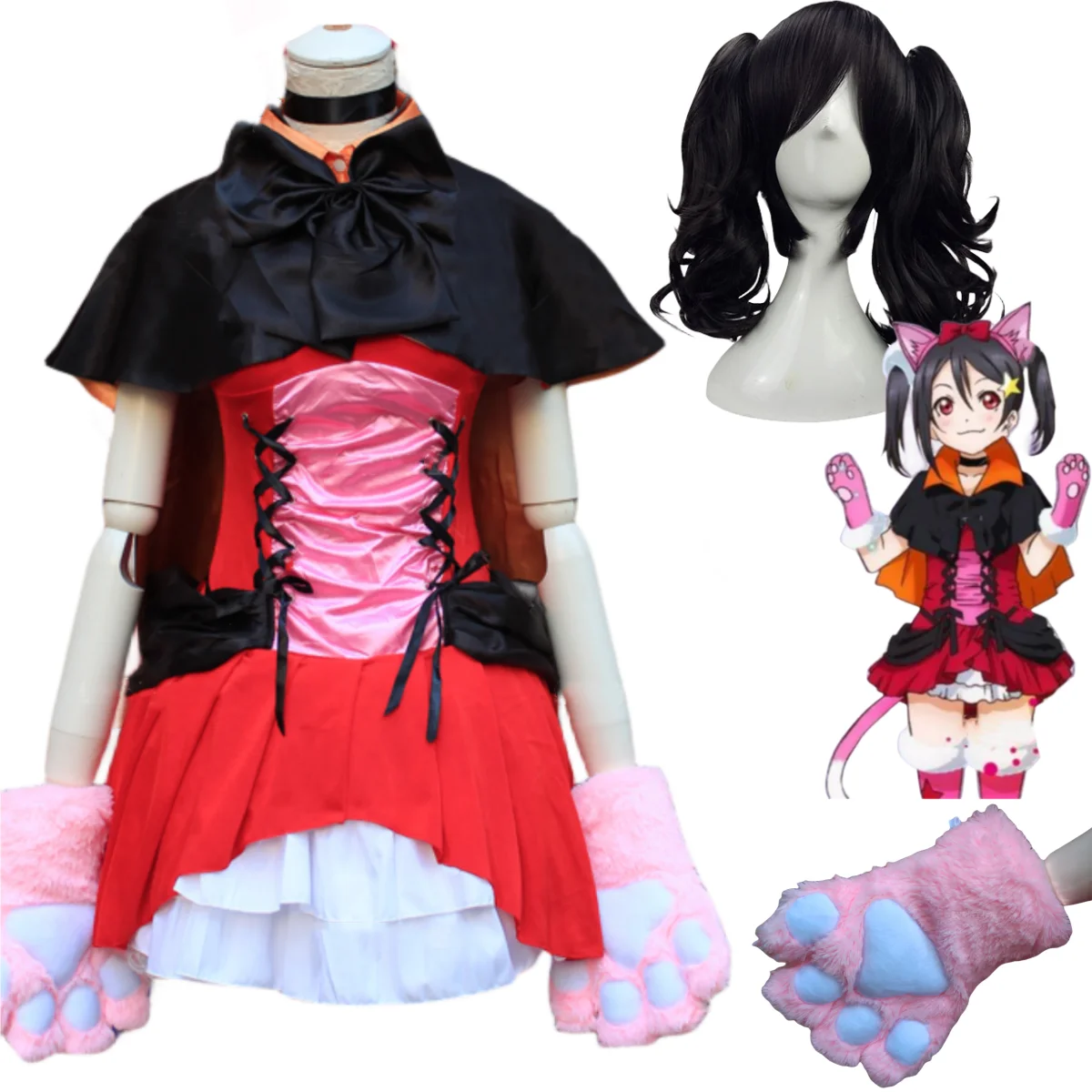 Anime LoveLive! Nico Yazawa Cosplay Costume Wig Cat Dress Devil Witch Maid Attire Uniform Woman Sexy Kawaii Carnival Suit