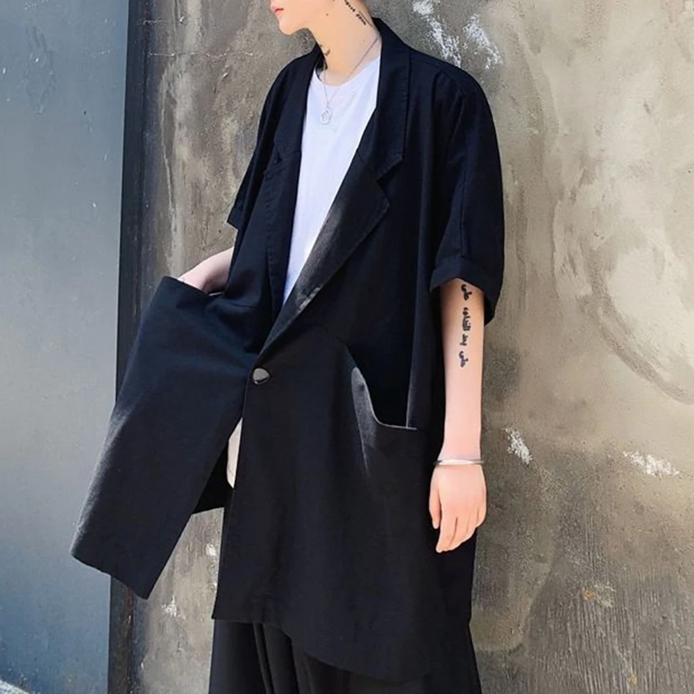 Mens Dark Loose Casual Windbreaker Summer Streetwear Fashion Youth Trend Temperament Medium Long Jacket Men'S Clothing 2025 New