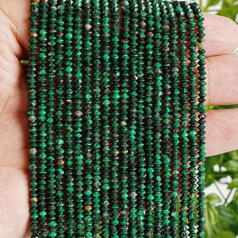 3x2mm Green Malachite Faceted Saucer Beads Elegant Spacer Beads for Luxury Jewelry Making Necklace DIY