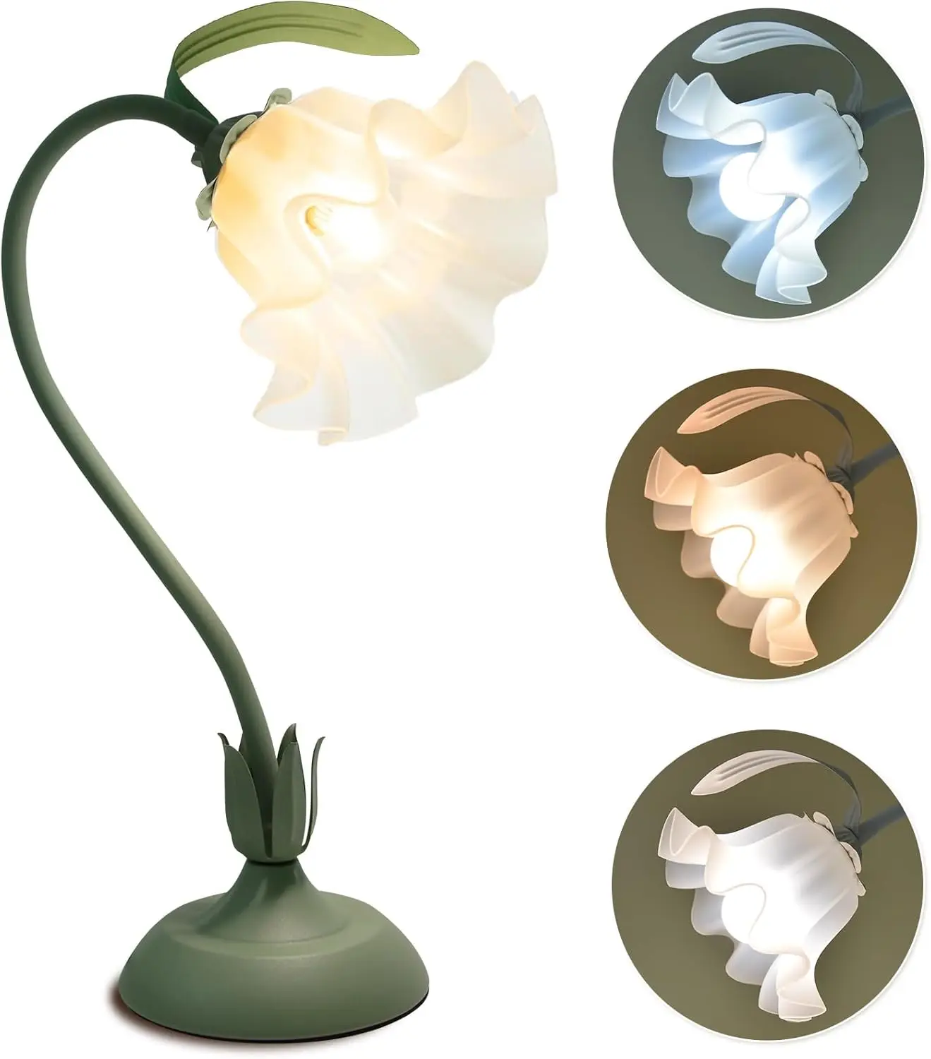 

Vintage Flower Table Lamp, 3-Level Brightness, E26 Bulb, Metal Base, Cute Desk & Bedside Lamp for Bedroom, Living Room