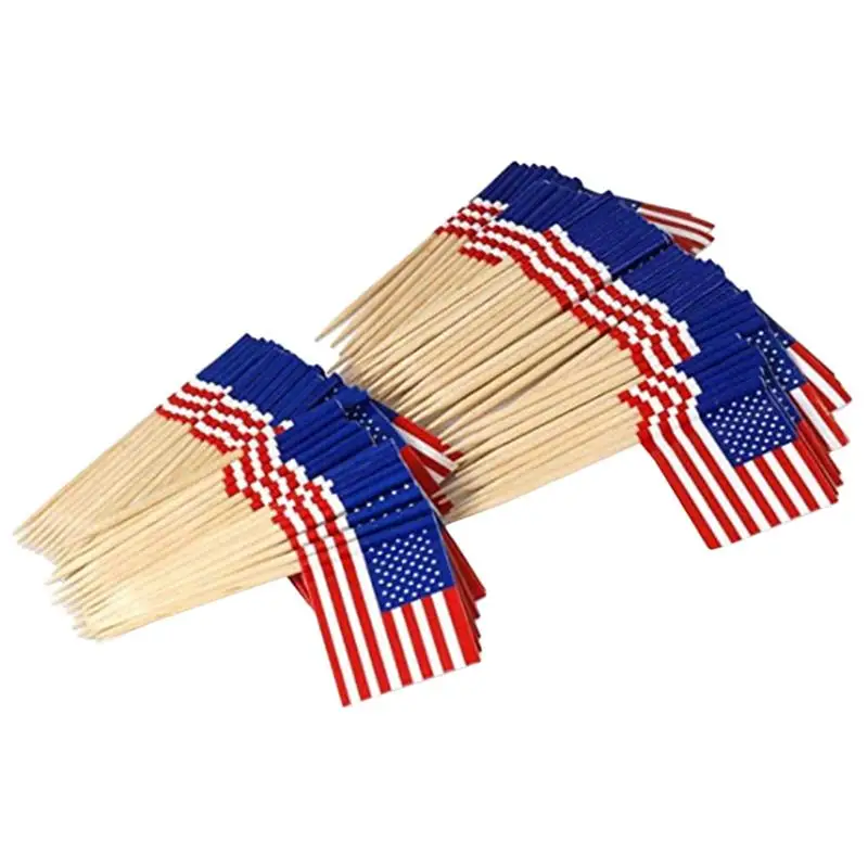 Americans Flags Flag Stick Cupcake Topper Picks Red White America Country Decor Fruit Toothpick Appetizer Cocktail Skewer Blue