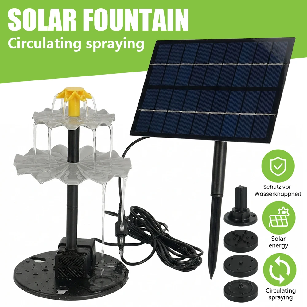 Kit de pompe à eau solaire d'extérieur, conception solaire DIY avec 6 buses de pulvérisation et câble de 9,54 pieds, parfait pour les abreuvoirs d'oiseaux, les jardins, les étangs et les piscines