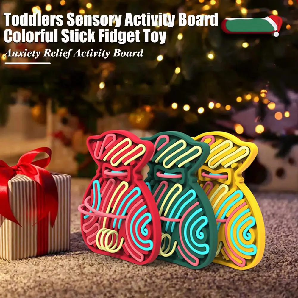 Children Activity Board Activity Board with Silicone Strip Fidget Toy for Stress Relief Fine Motor Skills for Christmas