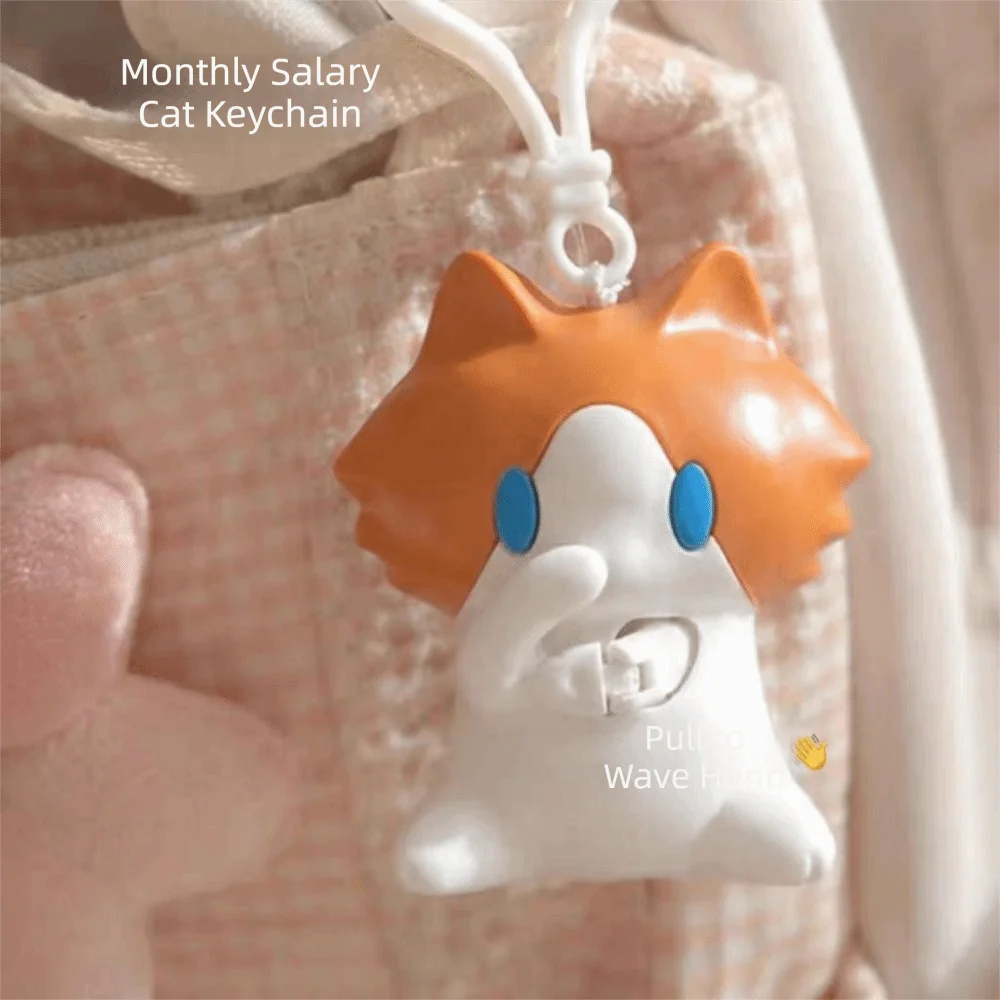 Interactive Salary Cat Keychain Funny Cute Keyring Pull-String Pendant Cartoon Bag Pendant Hand-Waving Keychain Bag Charm