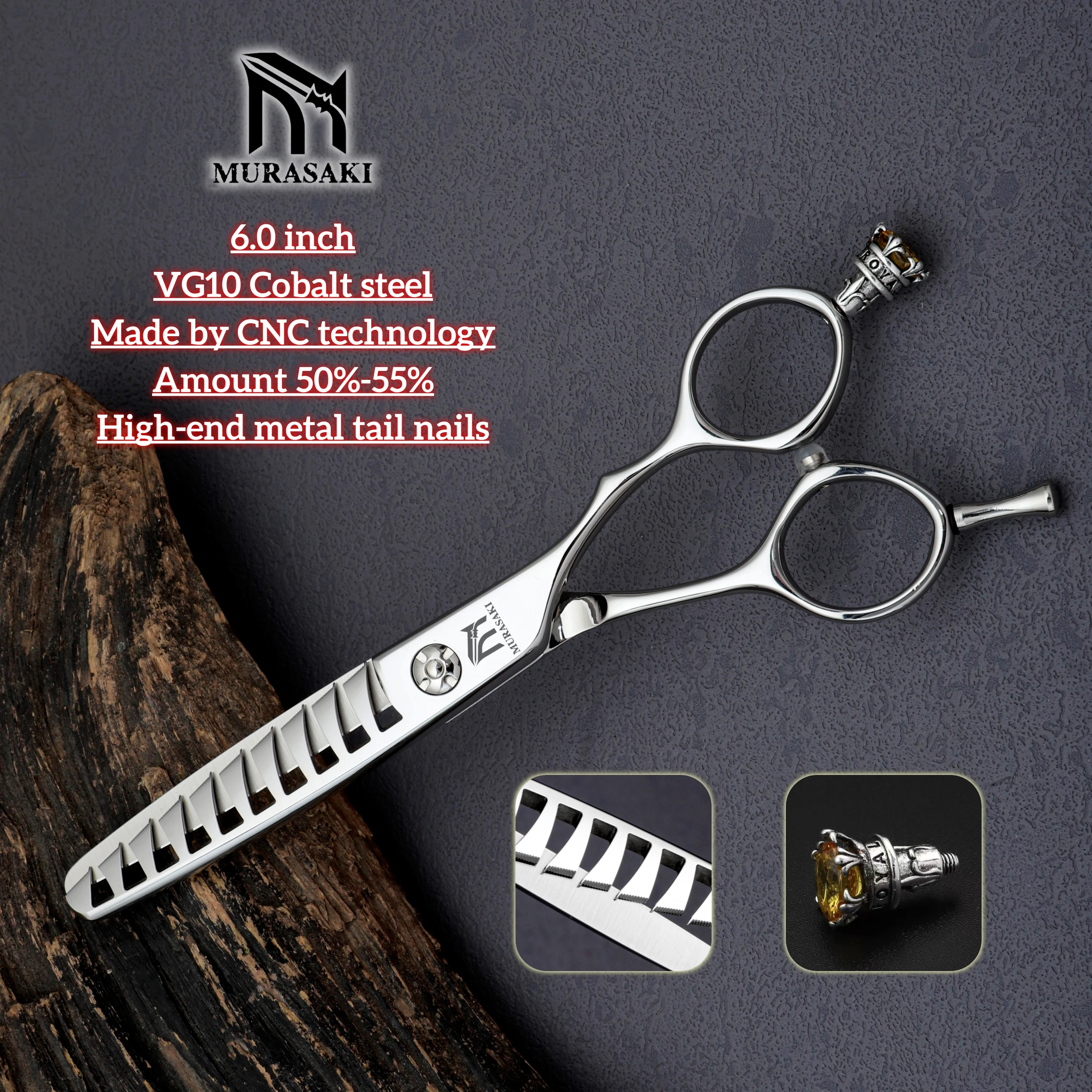 

MURASAKI Professiona hair cutting scissors，6.0 inch CNC technology thinning shears，Ergonomic handle，Production of VG10 steel