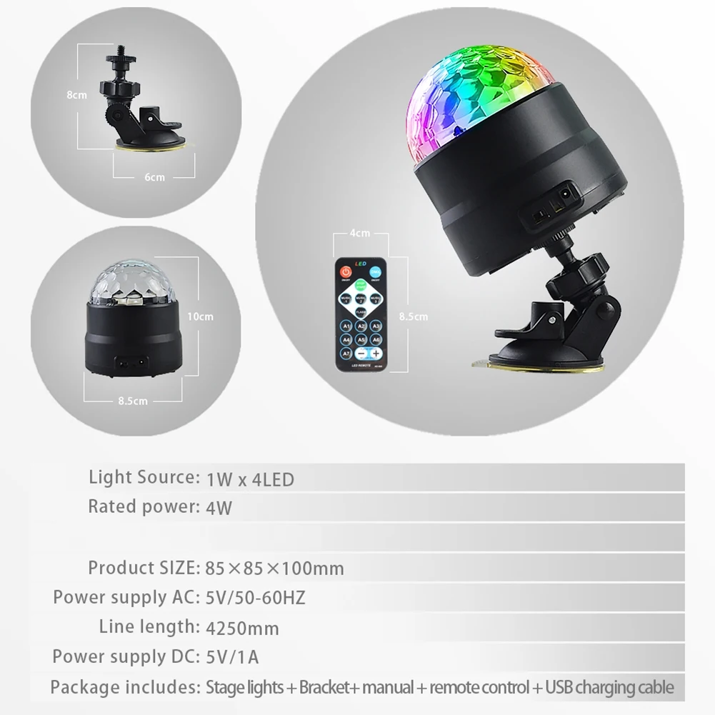 ABCL USB عمود إضاءة LED المرحلة RGB Mini DJ ديسكو أضواء الكرة الصوت كشاف ضوئي للحفلات للسيارة المنزل KTV الصوت المنشط