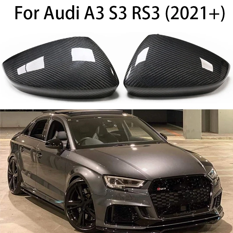 

For Audi A3 S3 RS3 2021-2024 Carbon Fiber Car Exterior Side Rearview Mirror Cover Caps Replacement/Add On Style Accessories