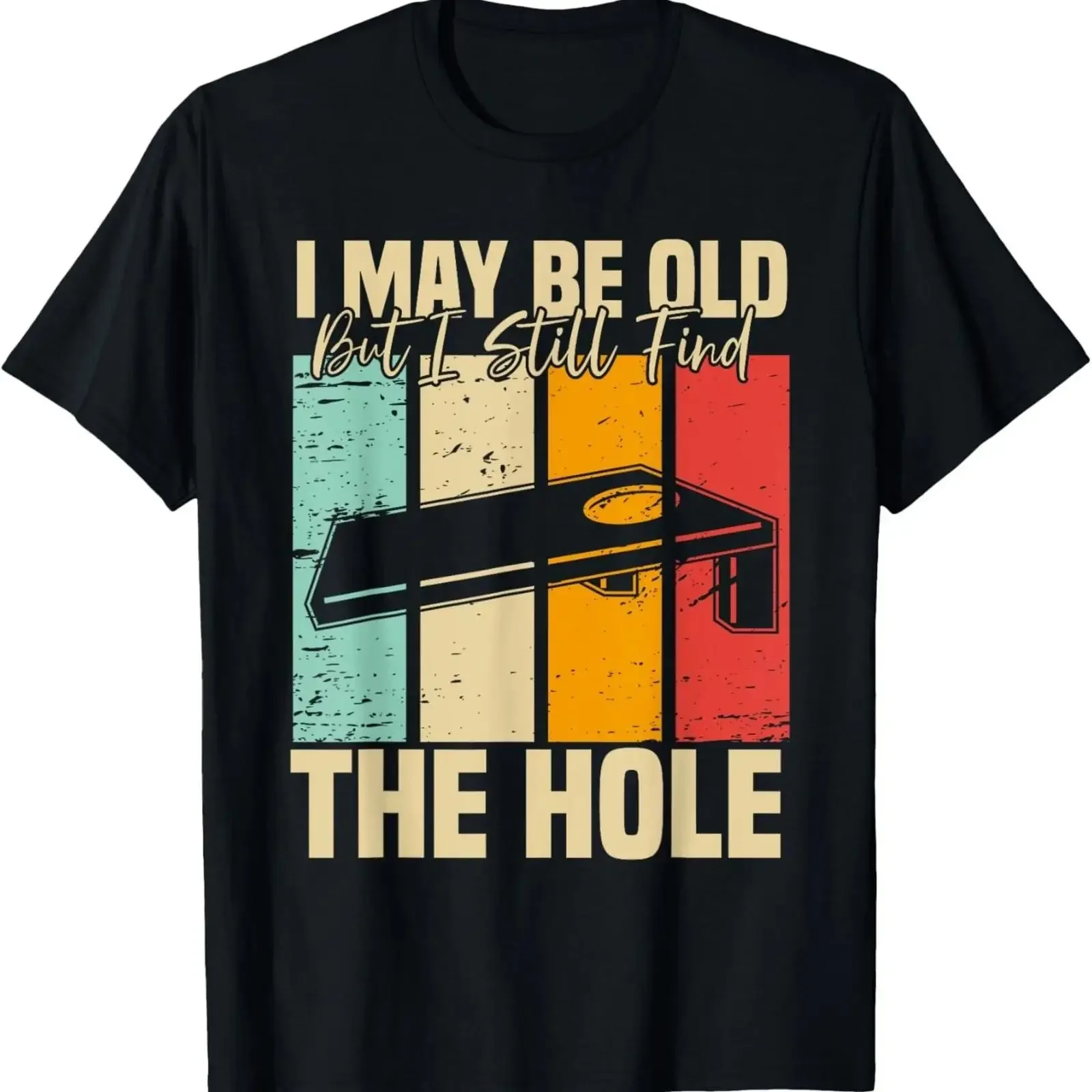 Ich mag vielleicht alt aussehen, aber ich finde immer noch die richtige Lösung. Cornhole-T-Shirt im Vintage-Stil, gewaschen, Streetwear, leicht geschnitten, für den Alltag, vielseitig, lässig.