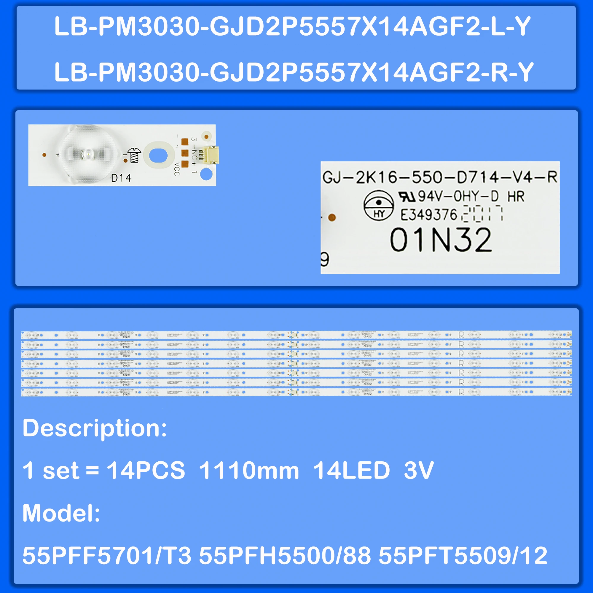 LED Backlight strip for 55PUS6262/05 55PUS6272/05 55PUS6401/12 55PUS6401/60 55PUS6551/12 55PUS6561/12 55PUS6581/12 55PUS6762/05