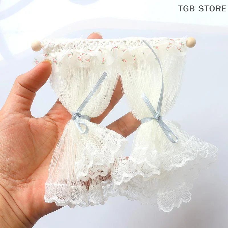 1/12 Lace Curtains Model Dollhouse Bedroom Living Room Decoration Dolls House Furniture Accessories Micro Scene Decor