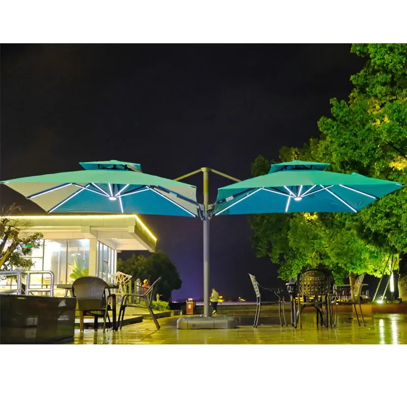 for Double Head Roman Umbrella LED Solar Garden Sunshade Outdoor Landscape Patio Parasol with Lights for Backyard Lawn Decor