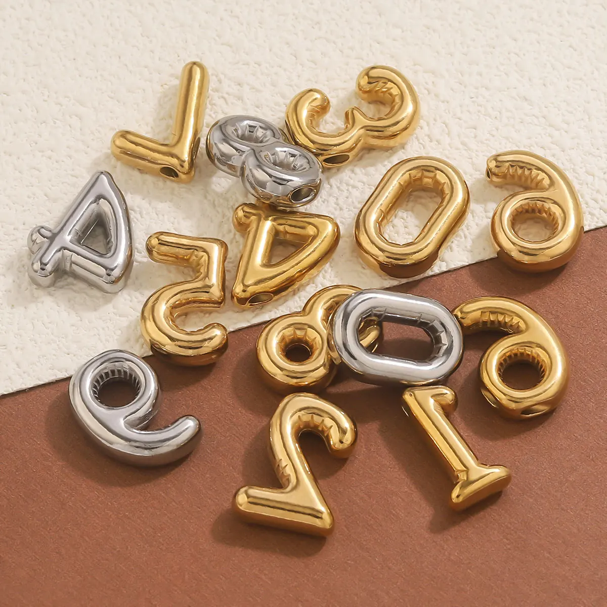 

6pcs18K Gold-plated Stainless Steel Bubbles 0-9 Digital Accessories PDV Waterproof Metal Fashion Jewelry Manufacturing Wholesale
