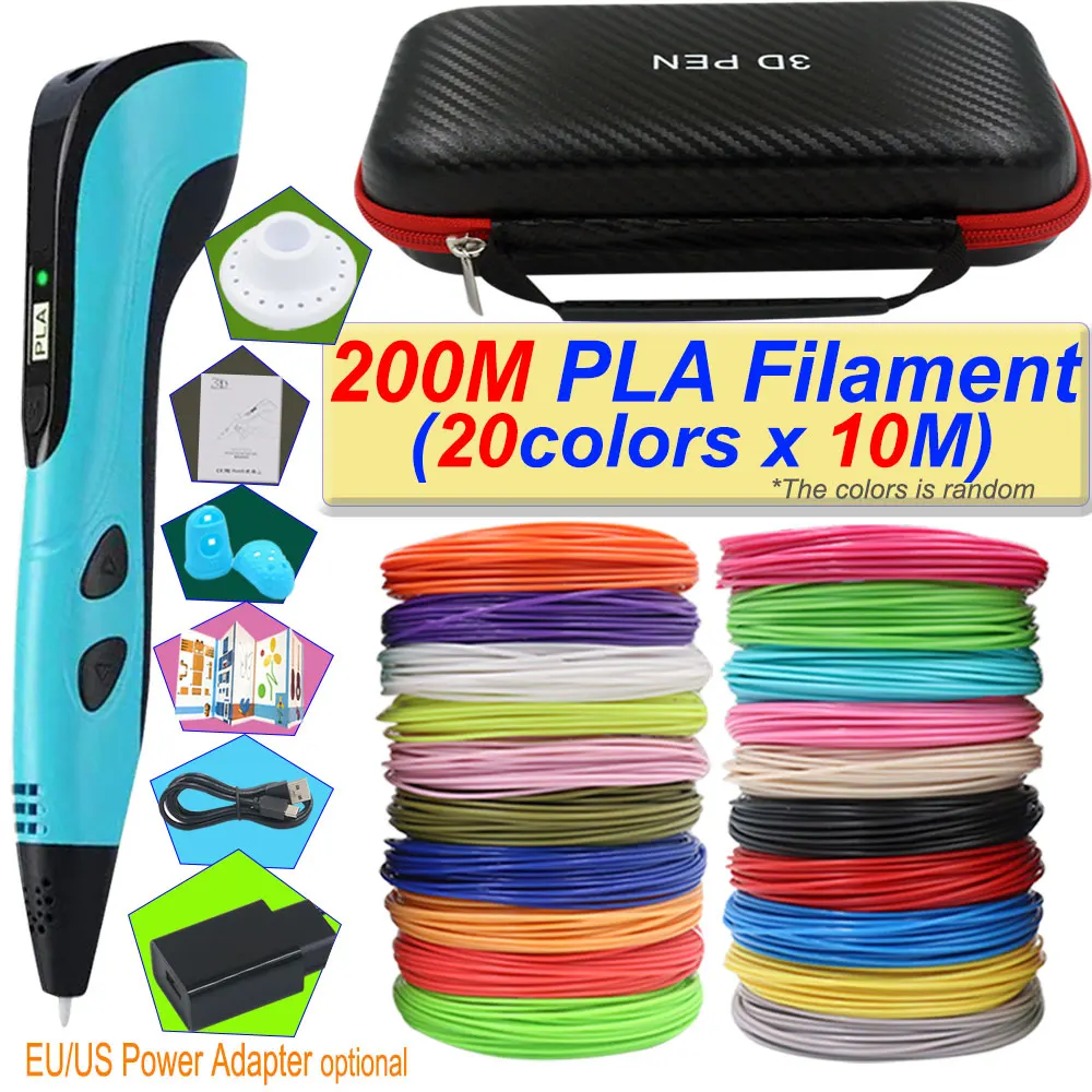 2025 New 3D Pen Set for Children 3D Printing Pen with LED Screen 200M PLA Power Adapter Storage Box Kids Christmas Birthday Gift