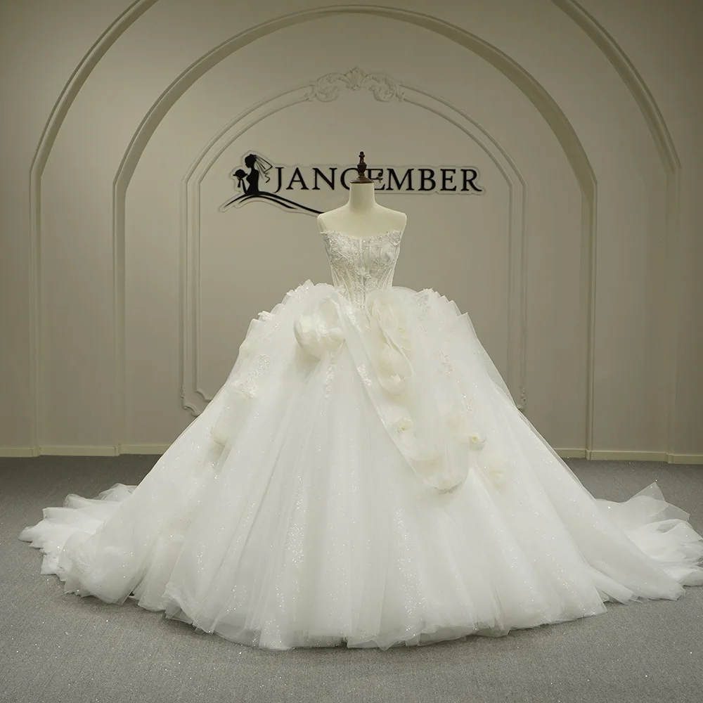 

Wedding Dress Sequins With Beading Lace Up Back Ball Gown Sleeveless Strapless Bride Customized Court Train Vestido De Novia