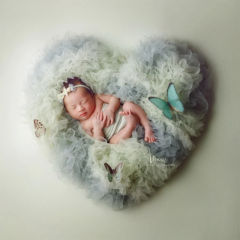 Newborn Photography Props Fairy Forest Butterfly Florals Backdrop Theme Set Color Mesh Backdrop with Headband Decor Photoshoot