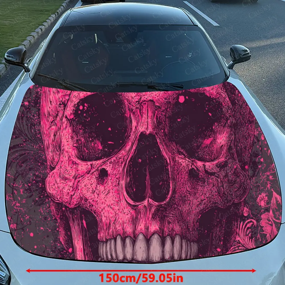 Car Decal Skull with Pink Speckled Element Artistic Fusion in Bold Gothic Design, Creating a Bold and Vibrant Visual Car Hood St