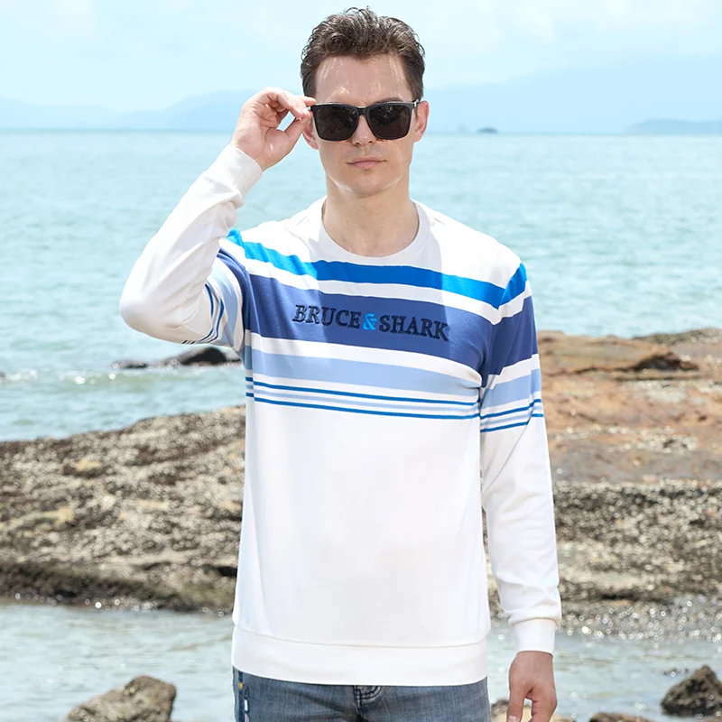 New Men's T-shirts Round Neck Full Sleeve Bruce&Shark Casual Fashion Thick Cotton Men's Clothing Luxury UnderShirt Big Size 4XL