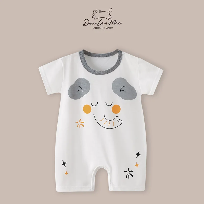 Newborn Christmas Clothes Cartoon Funny Short Sleeve Rompers Infant Boys Girls Cute Thin Cotton Onesie Loose Shorts Bodysuits