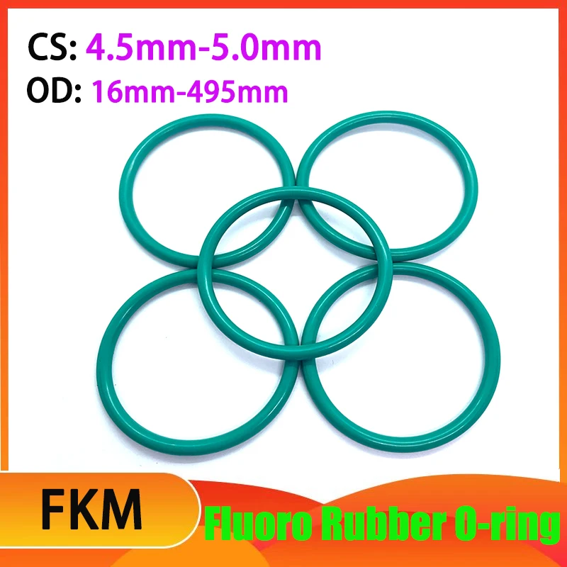 CS 4,5mm/5,0mm FKM juntas tóricas de goma fluorada verde junta de sello de aceite Viton anillo de sellado Circular de elastómero fluoro OD 16mm-495mm