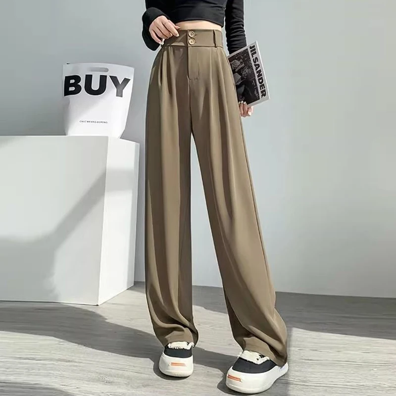 Heißer Verkauf Dame Koreanische Hohe Taille Anzug Hosen Weibliche Bequeme Täglichen Gerade Bein Hosen Frauen Klassische Mode Feste Hosen – Detail 14