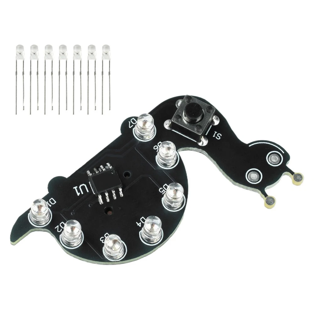 Snail Shape LED Running Light Soldering Practice Board DIY Electronic Kit 7 Green LEDs 6 Lighting Modes Welding Training Kit