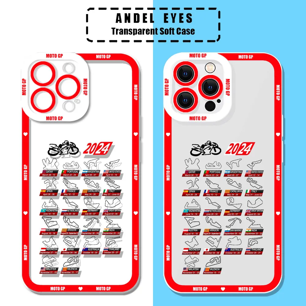 Transparent Case For iPhone 11 12 13 Mini 14 15 Pro Max 7 8 Plus X 14 15ProMax Phone Case 2024 M-Moto GP Calendar Schedule Cover