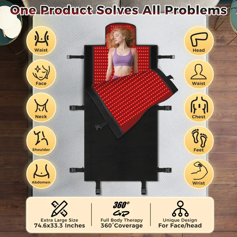 

2570 LEDs Full Body Red Light Therapy Sleeping Bag 660nm 850nm Near Infrared Led Lamp 74.6X33.3inch For Pain Wellness Recovery