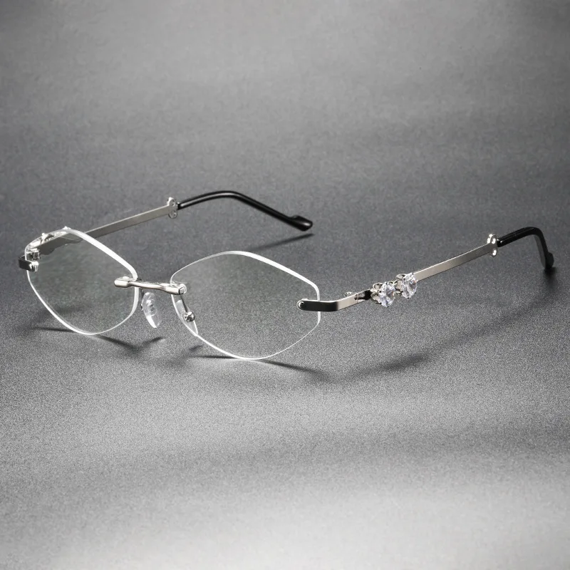 Luxury Diamond Metal Rimless Reading Glasses Women Hd Anti Blue Presbyopic Glasses Trendy Anti Fatigue Prescription Women Reader