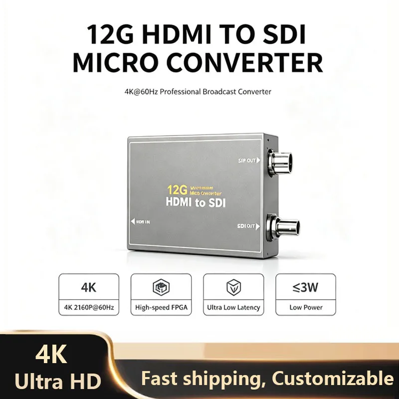 12G HDMI to SDI Converter 4K 60Hz Low Latency Broadcast Adapter Support 3G HD SD-SDI for Camera Monitor Industrial Use