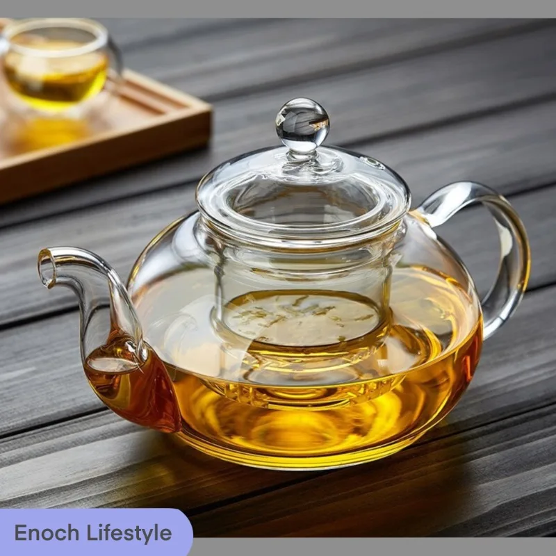 HMLOVE Heat Resistant Glass Teapot With Stainless Steel Tea Strainer Infuser Flower Kettle Kung Fu Teawear Set Puer Oolong Pot