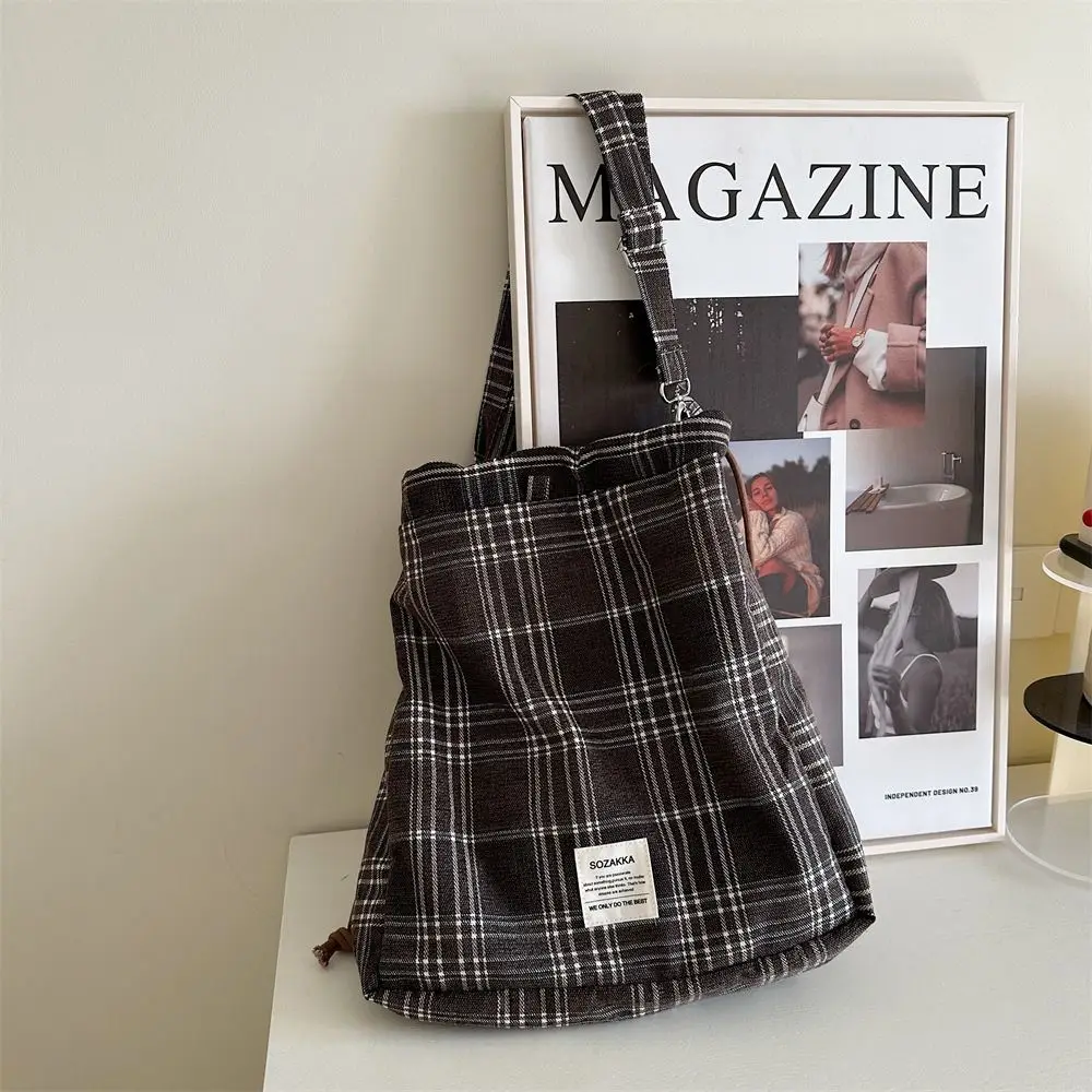 

Korean Style Checkered Drawstring Bag Large Capacity Aesthetic Plaid Drawstring Backpack Travel Hiking Y2k Schoolbag Girls