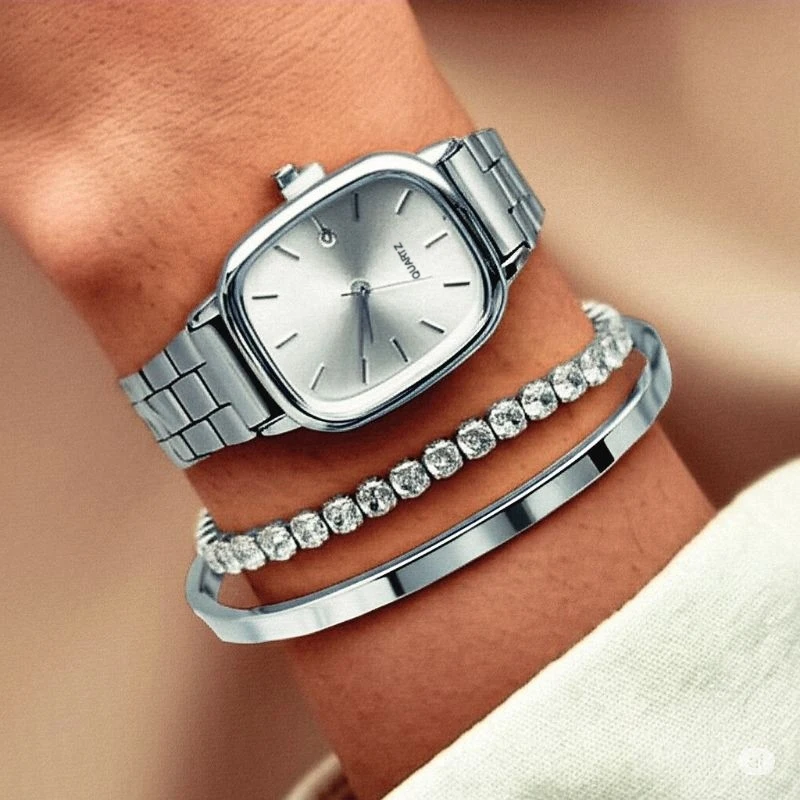 3PCS/Set Elegant Square Dial Women Watches Simple Calendar Quartz Wristwatches Bracelets Set Reloj Mujer (Without Box) image 2