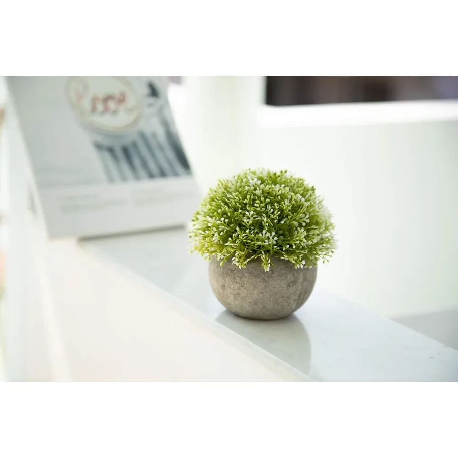 Weißes Mini-Kunstpflanzen-Topiary-Kugeltopf-Set, Magnolienblumen, Cottagre Dr. Zimmerpflanzenregal, Heimbüro, kleiner Schreibtisch, Dration