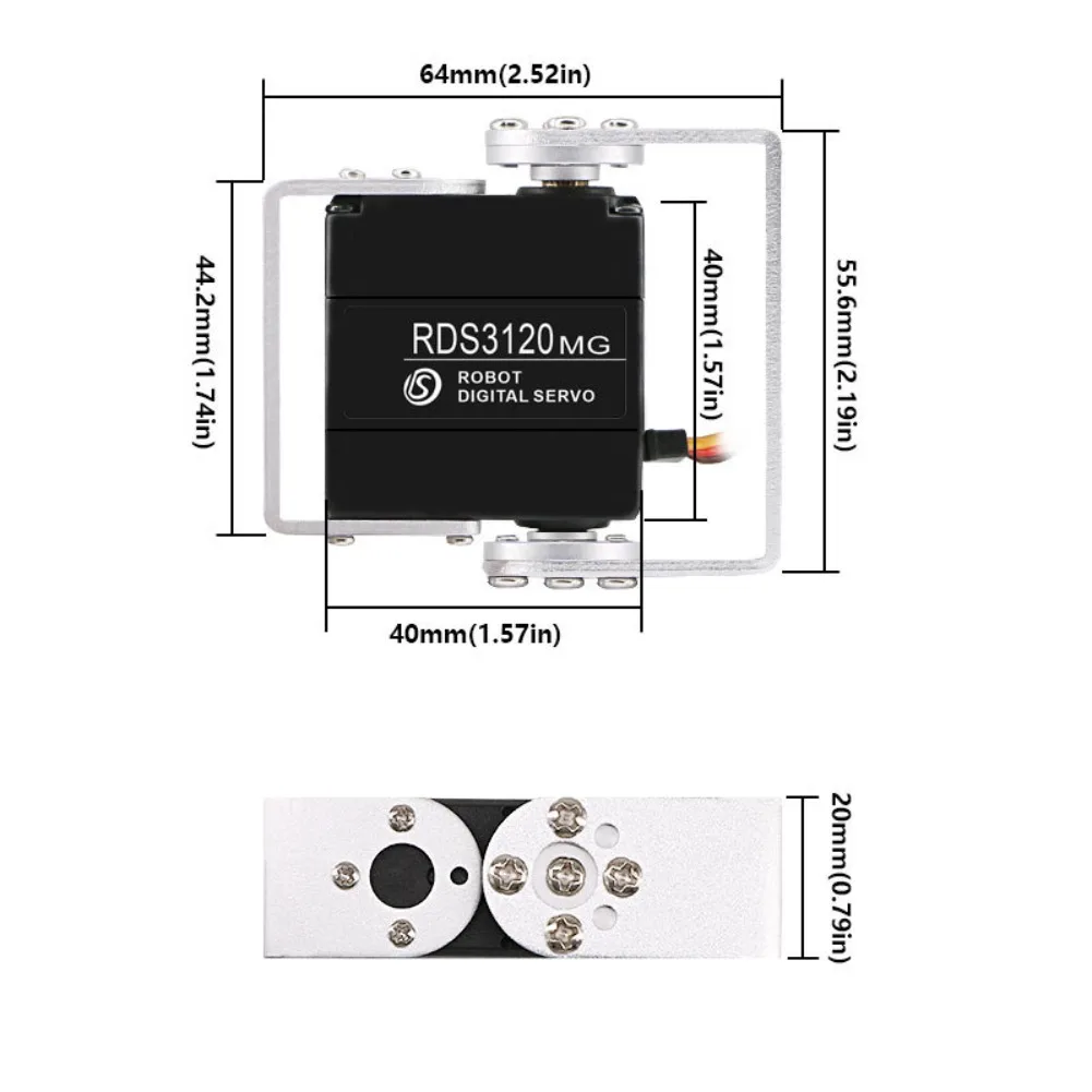 Servo motor digital 20KG RDS3120 6V 180 °   270 °   Metal Gear DIY com suporte de montagem em U para Arduino RC 1:8 1:10 1:12 Baja Car Robot