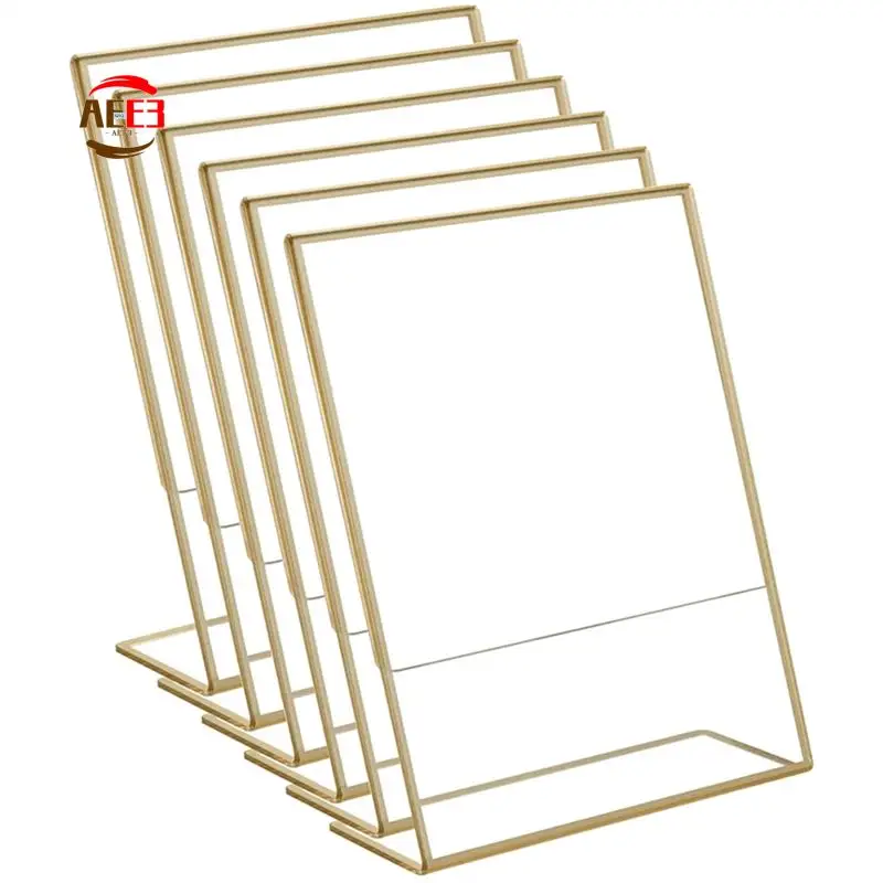 

AEE3-акриловая золотая рамка, держатель для вывески с наклонной спинкой для свадебного стола, карточек, вывесок в ресторане, фотографии