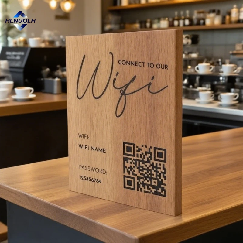 

Custom Wifi Wooden Block Plaques with Password Info and QR Code Office Cafe Shop Custom Wood Signs Retro Home Decor Plaque Gift