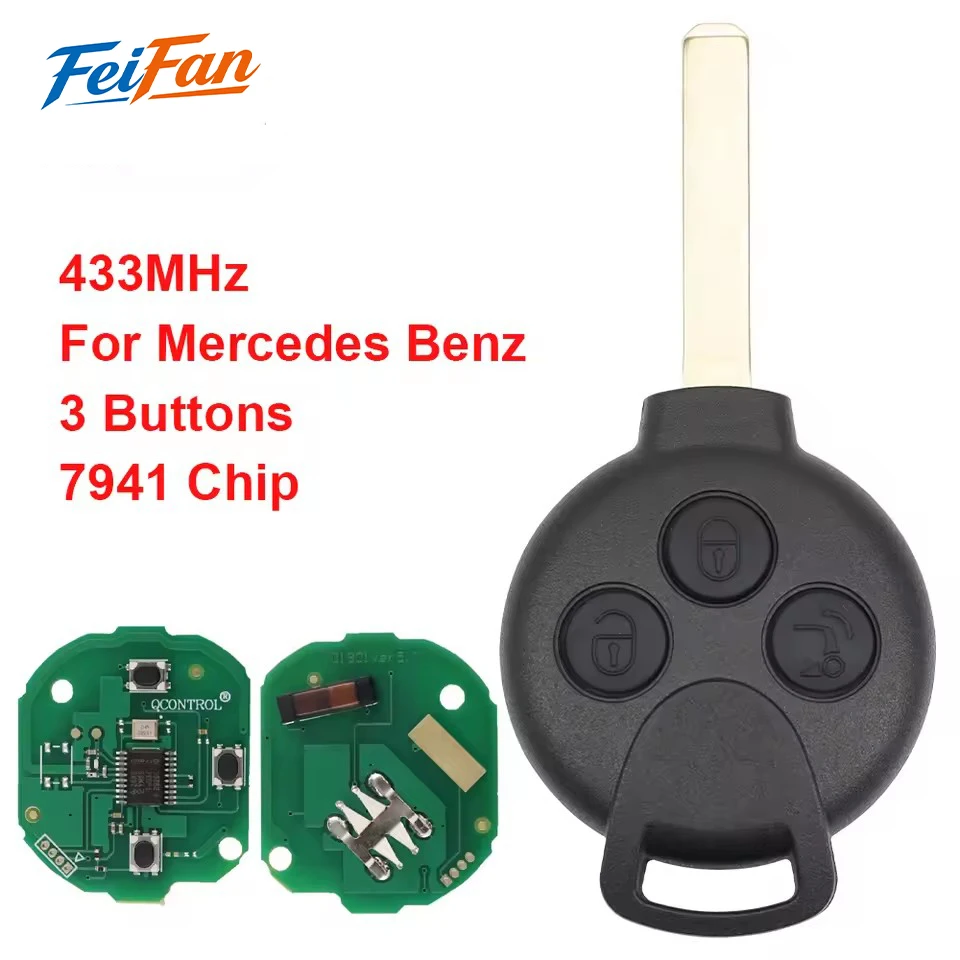 

FeiFan Car Remote Key 3 Buttons ID46 Chip 433Mhz For Mercedes Benz Smart Smart Fortwo 451 2007 2008 2009 2010 2011 2012 2013